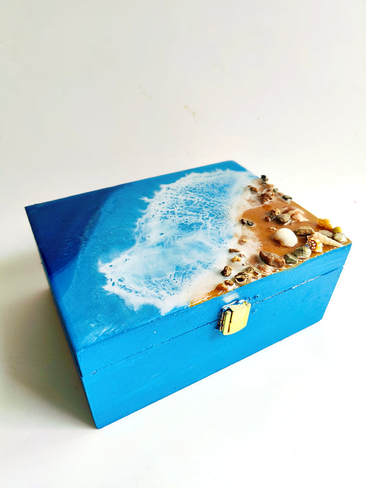 Ocean Shore Resin Jewel Box Box with Real Seashells 6x8inch