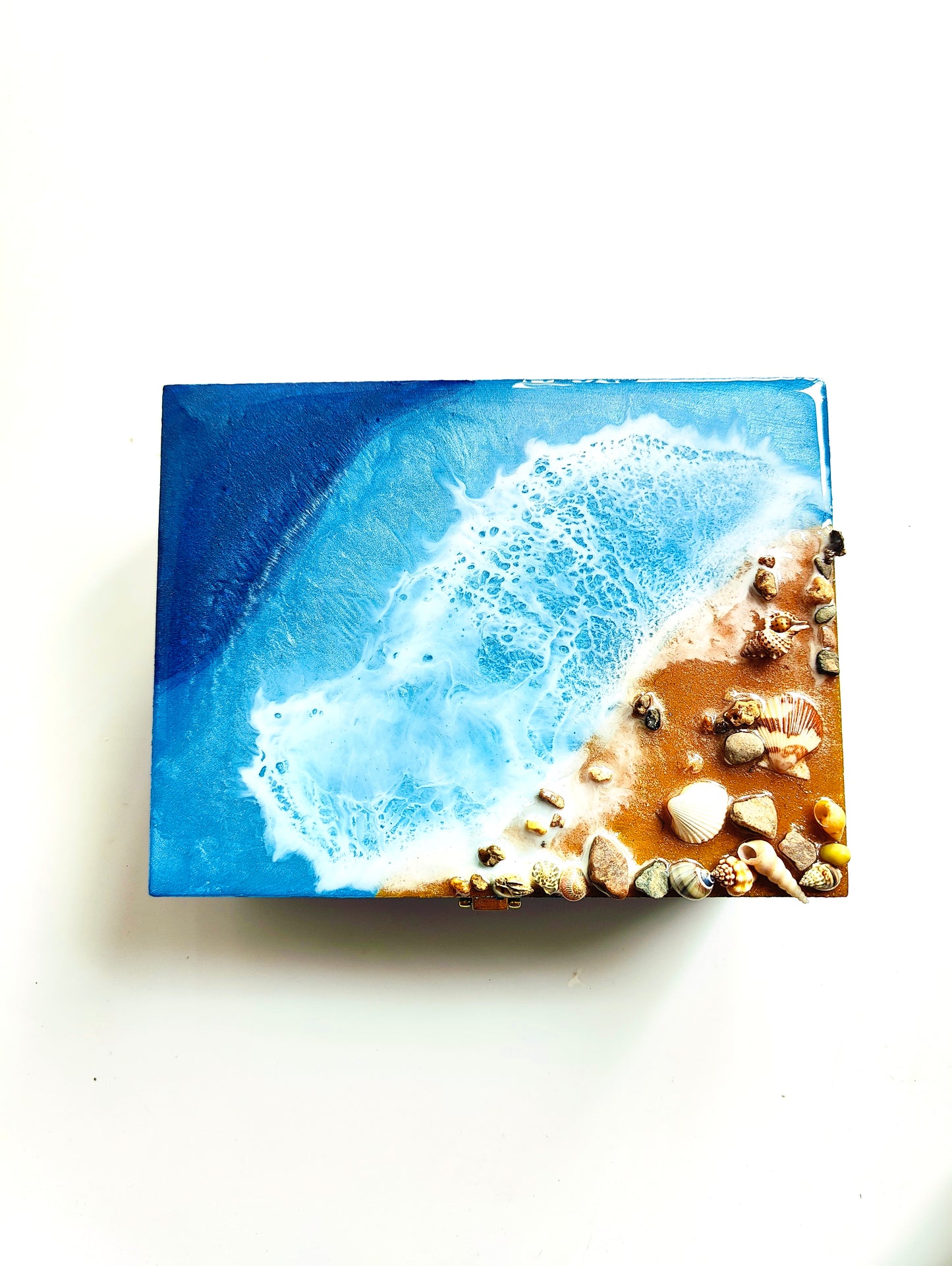 Ocean Shore Resin Jewel Box Box with Real Seashells 6x8inch - Shellkrafts