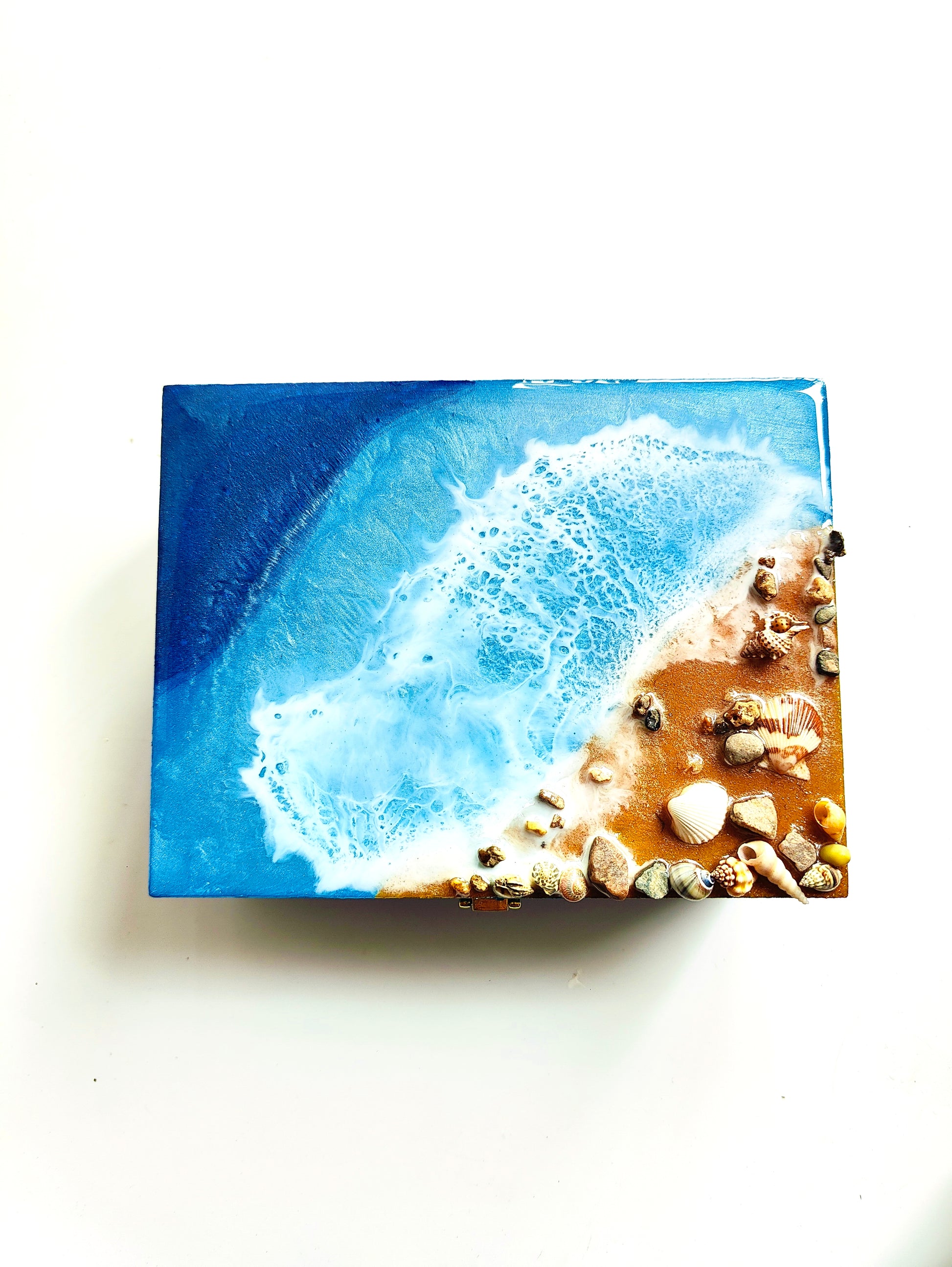 Ocean Shore Resin Jewel Box Box with Real Seashells 6x8inch - Shellkrafts