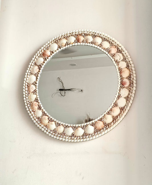 Coastal Charm Handcrafted Shell Mirror – Round Wall Decor 2ft