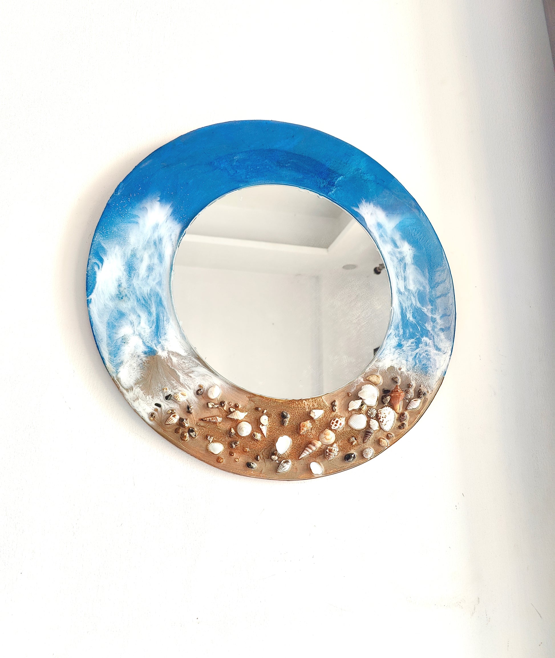 Coastal Wave Seashell Wall Mirror – Handcrafted Ocean-Inspired Decor 20inch - Shellkrafts