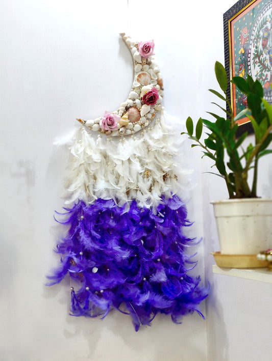 Lavender Bliss Floral Moonlit Dream Catcher 34inch - Shellkrafts