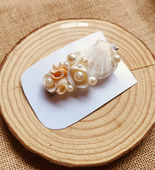 Charm Seashell & Pearl Hair Clip – Handcrafted - Shellkrafts