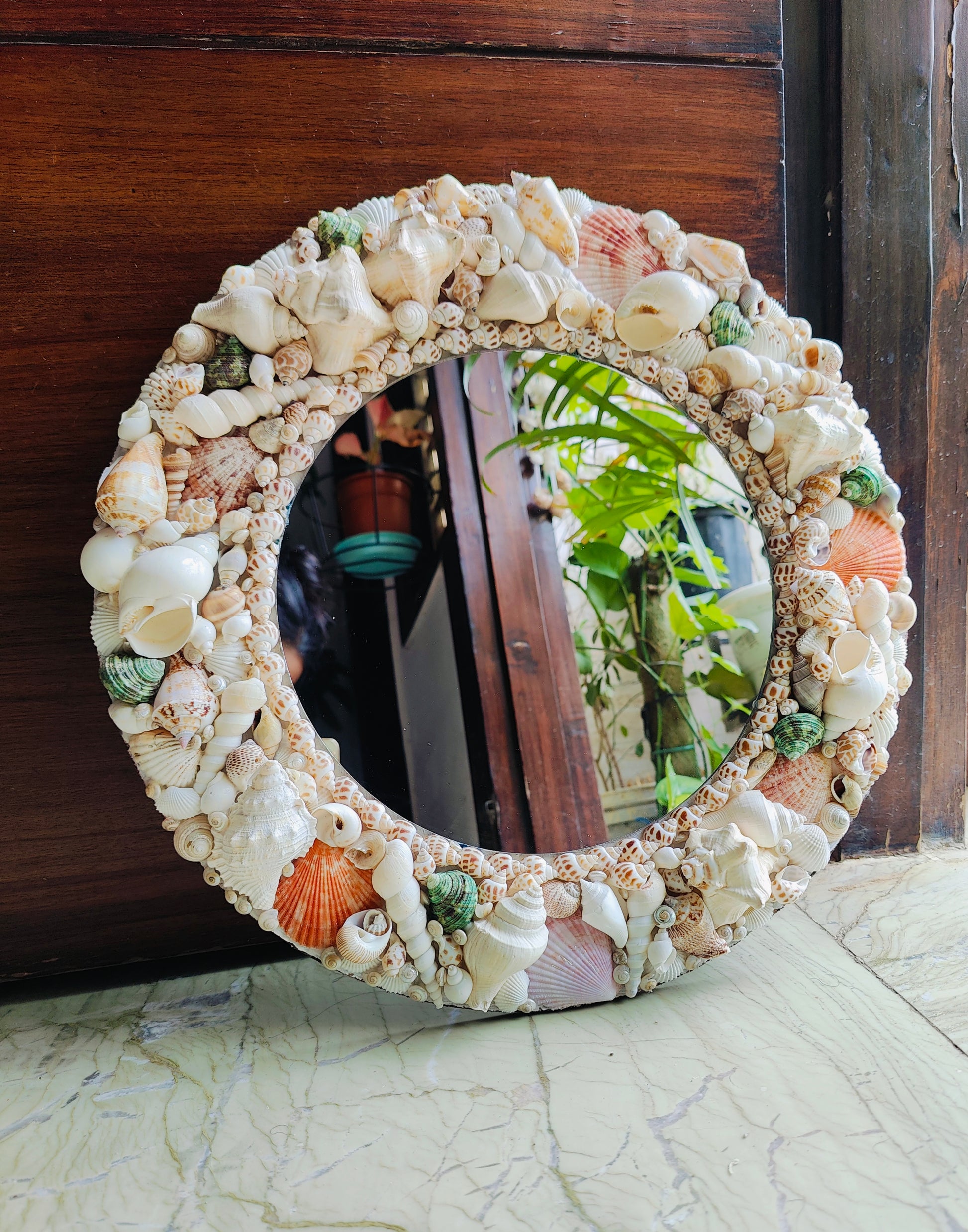 Handcrafted Round Sea Shell Mirror – Coastal Wall Decor 18inch - Shellkrafts