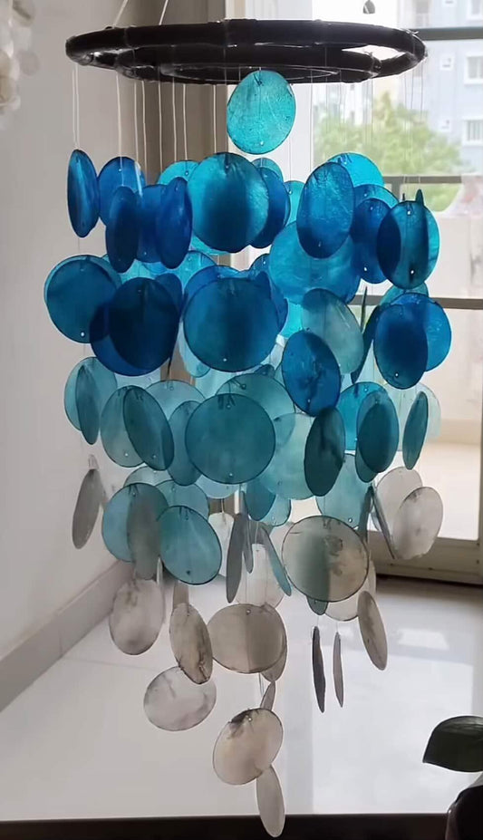 Handcrafted Capiz Shell Wind Chime – Ocean Blue Gradient Hanging Decor