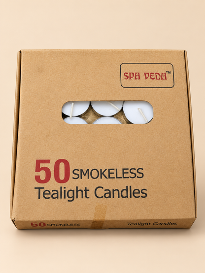 50 Pcs Smokeless Tealight Candles | Long-Burning White Tealight Candles for Diwali, Pooja, Home Décor, Festivals & Gifting