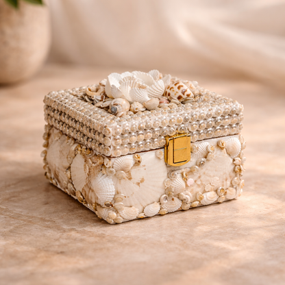 Wooden Sea shell Bohemian Jewel Box 4x4 inch - Shellkrafts