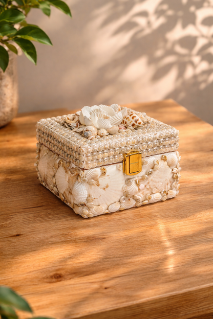 Wooden Sea shell Bohemian Jewel Box 4x4 inch - Shellkrafts