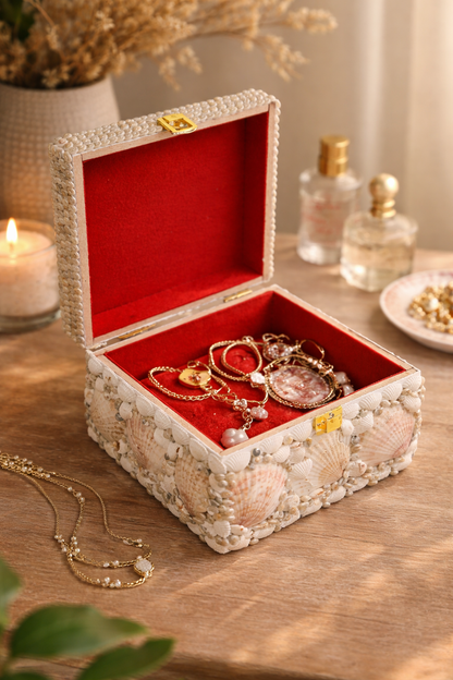 Wooden Sea shell Bohemian Jewel box 6X6 INCH - Shellkrafts