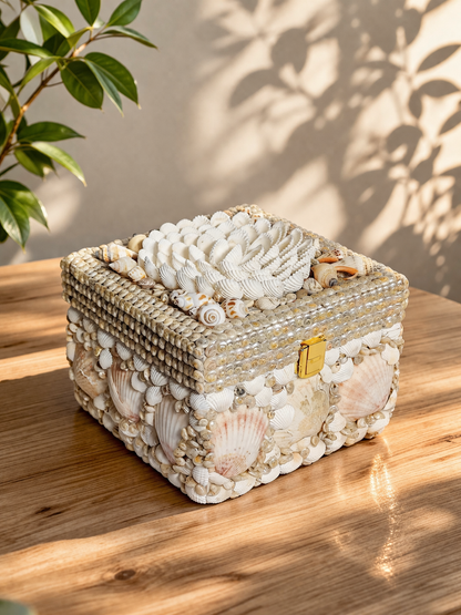 Wooden Sea shell Bohemian Jewel box 6X6 INCH - Shellkrafts