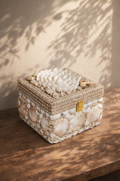 Wooden Sea shell Bohemian Jewel box 6X6 INCH - Shellkrafts