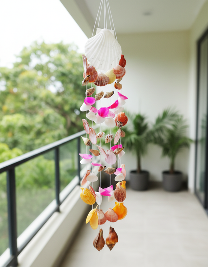 Vibrant Seashell Wind Chime – Handcrafted Coastal Hanging Décor 24inch - Shellkrafts