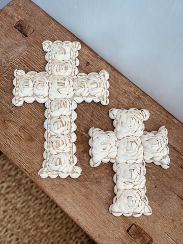 Elegant Handcrafted Shell Cross Décor – Timeless Faith and Artistry