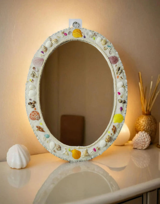 Costal sea shell Mirror-Handcrafted with white sand 16x22inch