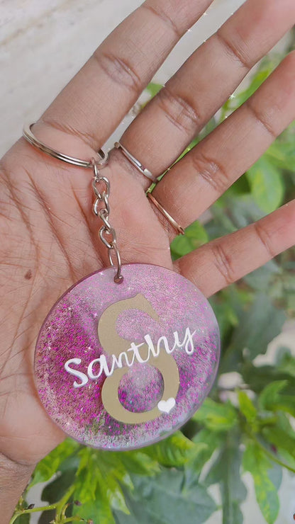 Personalized Resin Keychain - Custom Name Initial Keyring