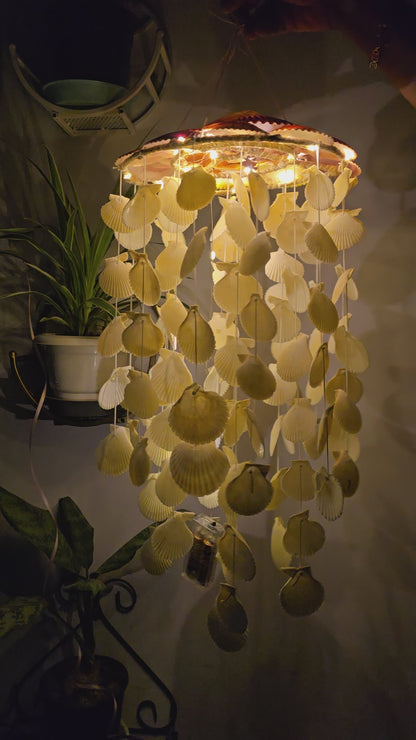 Handcrafted Seashell Hanging Lamp – Boho Coastal Shell Chandelier Light | Handmade Decorative Pendant Lamp for Living Room, Bedroom & Balcony