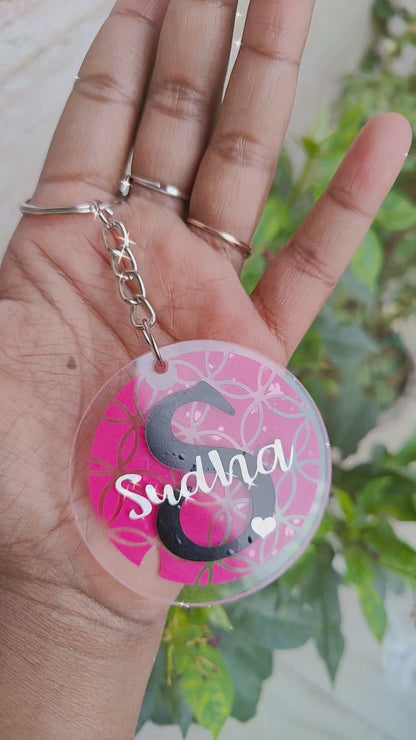 Blooming Pink Personalized Keychain - Custom Name & Initial Charm