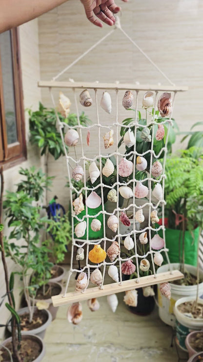 Coastal Shell Wall Hanging Decor – Handmade Sea Shell Art Piece