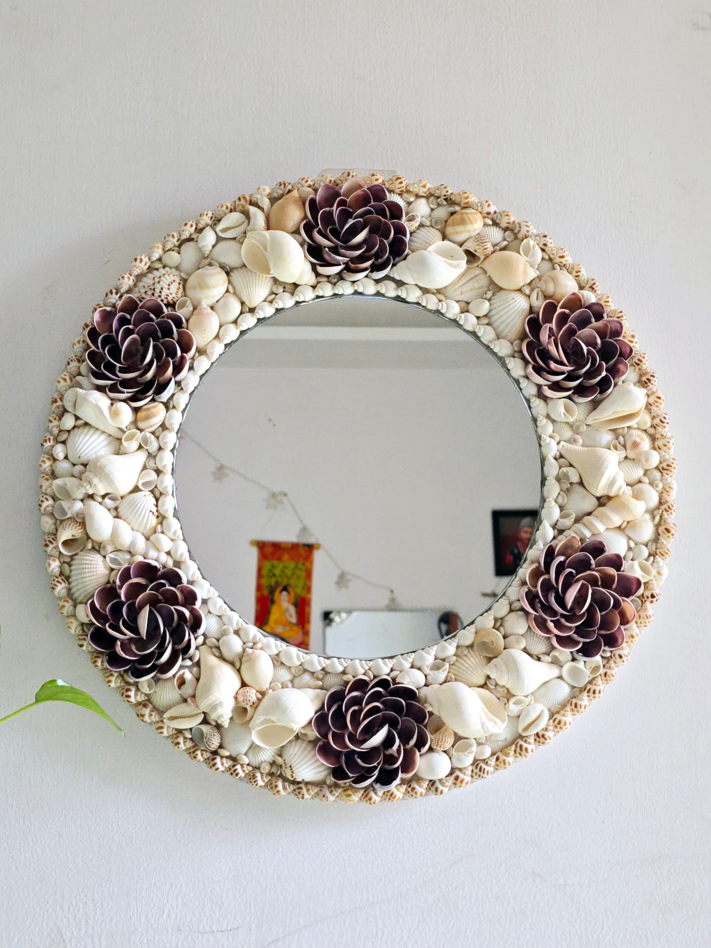 Lotus floral Handcrafted Sea Shell Mirror 17inch - Shellkrafts