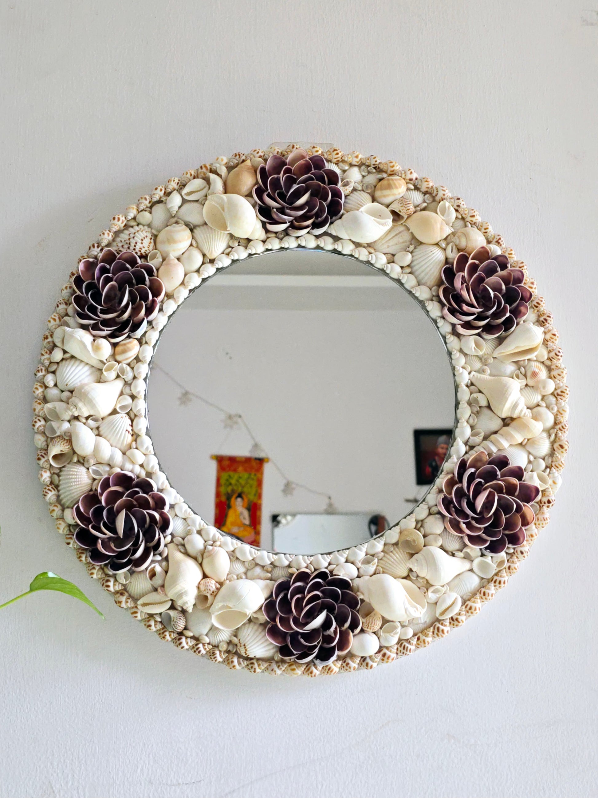 Lotus floral Handcrafted Sea Shell Mirror 17inch - Shellkrafts