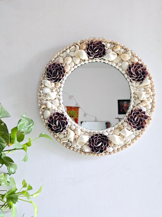 Lotus floral Handcrafted Sea Shell Mirror 17inch - Shellkrafts