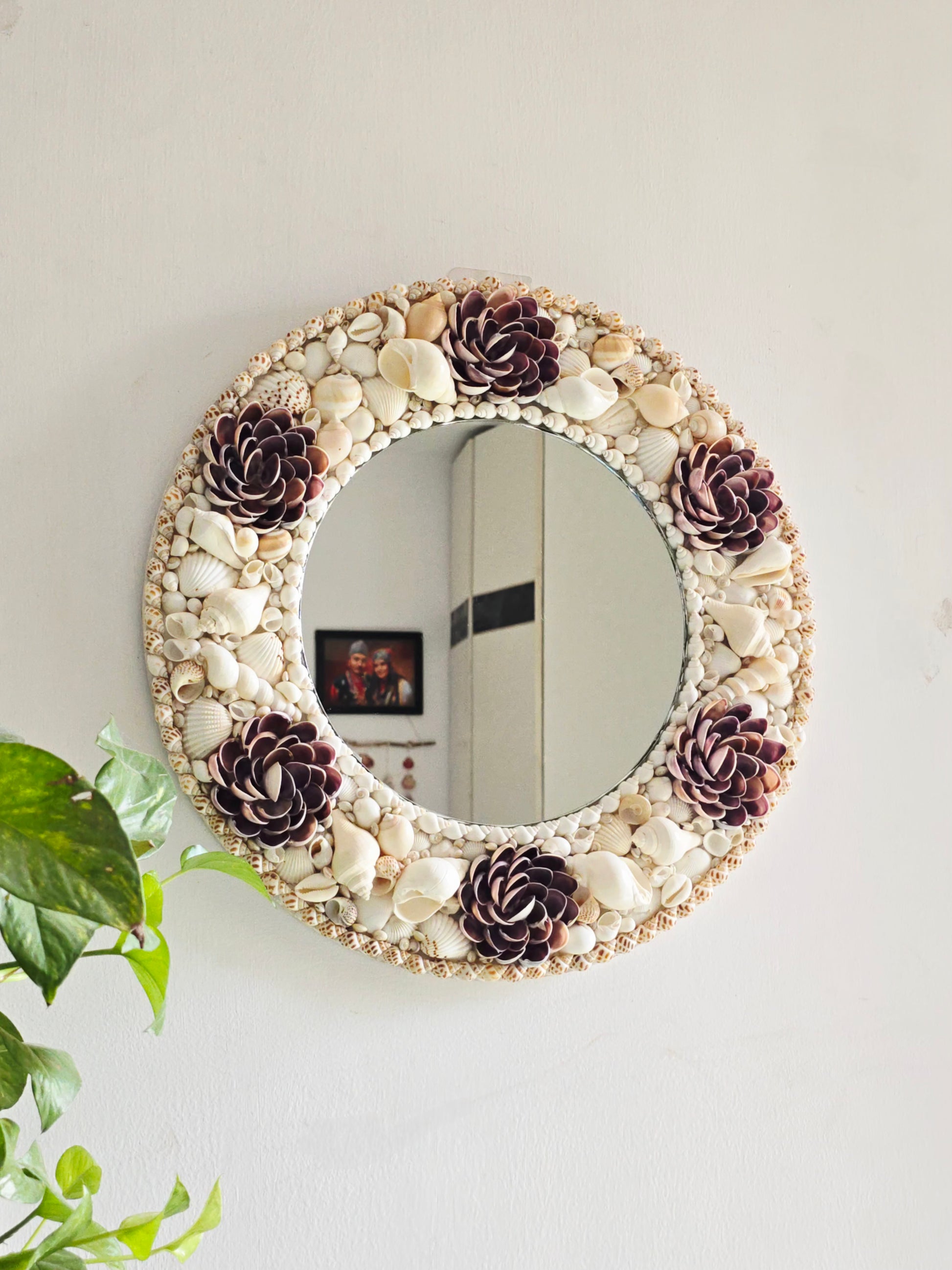 Lotus floral Handcrafted Sea Shell Mirror 17inch - Shellkrafts